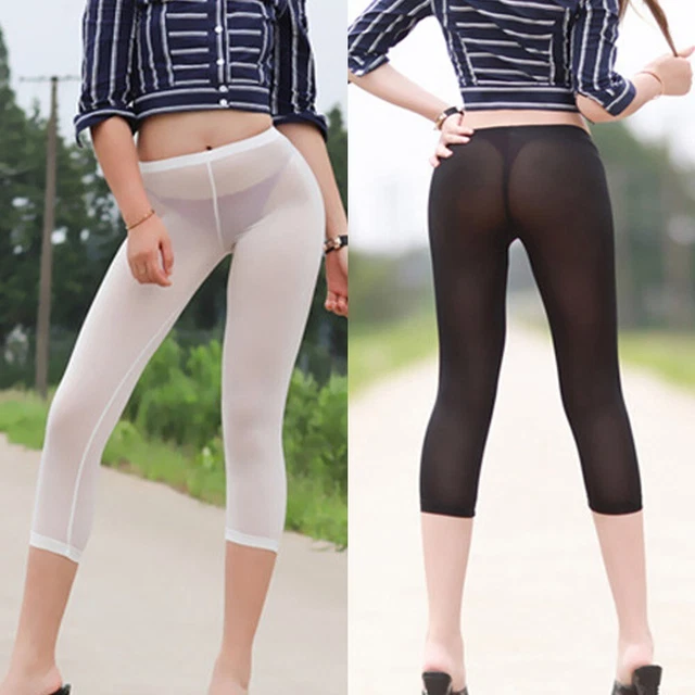 Femme Transparent Court Pantalon Haut-élastique Glace Soie Leggings Transparent