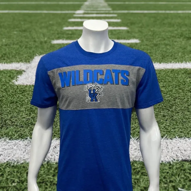 University Of Kentucky UK Wildcats NCAA Spellout Logo Blue Gray Shirt Medium MD