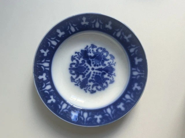 Rare Antique Flo or FLOW BLUE soup bowl by Opaque - Luneville France