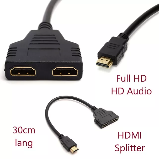 HDMI Splitter Adapter Verteiler 1 in 2 out PC TV Konsole 4K Full HD Steck Buchse