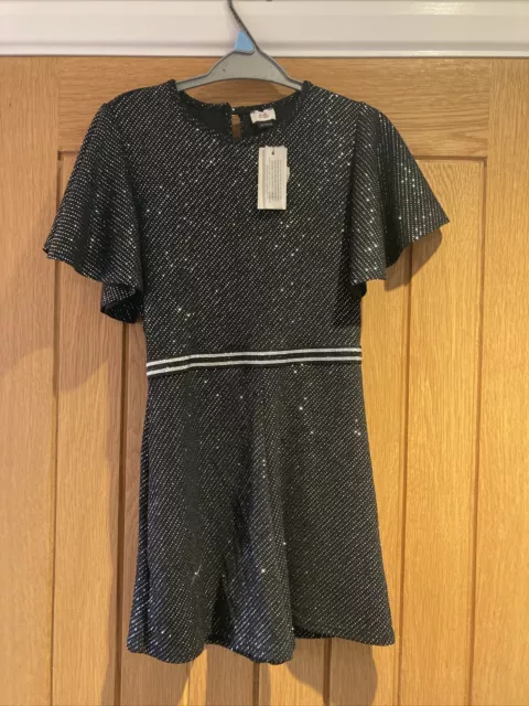 Girls River Island Christmas Sparkly Black Playsuit BNWT
