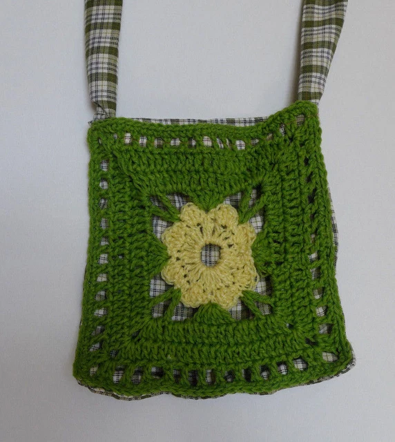 Sac à Main Crocheté En Laine Fait Main - Vert & Jaune - Modèle Floral - Fait En Israël