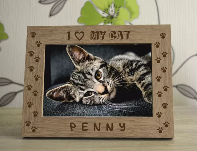 LOVE MY CAT Personalised Engraved Wooden Photo Frame Memorial Keepsake Gift 5x7