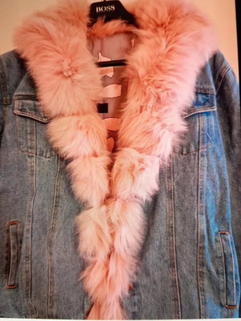 Traumhafte Jeansjacke Gefüttert Echt Pelz Rosa Fuchs,gr M Neu Ungetragen 🥰 3