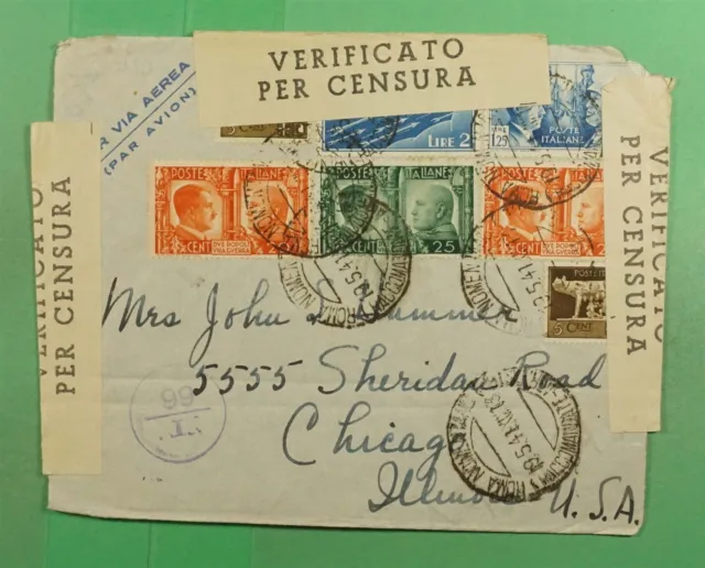 DR WHO 1941 ITALY WWII CENSORED ROME AIRMAIL TO USA j46272
