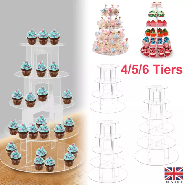 Circle Round Acrylic Cupcake Party Wedding Cup Cake Stand Holder Display 6 Tiers
