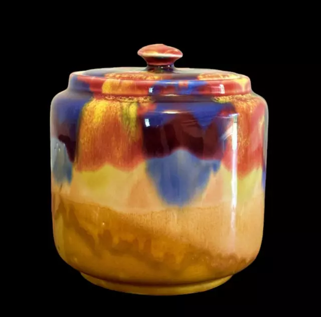 Drip Glaze Ceramic Storage / Trinket Jar with Lid Made in England 4 1/2 Inch