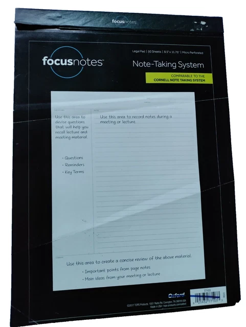 Excellent Focus Notes OXFORD FOCUS NOTES 50 Sheet Legal Pad Note-Taking System 8.5