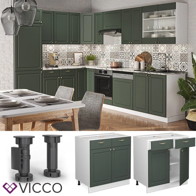Kitchenette Fame-Line 235cm sans PT bleu foncé brillant/blanc Vicco - Maison