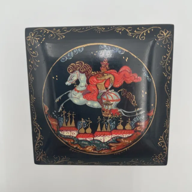Palekh Russian/USSR Lacquer Trinket Box Hand Painted - Box 4 (N)