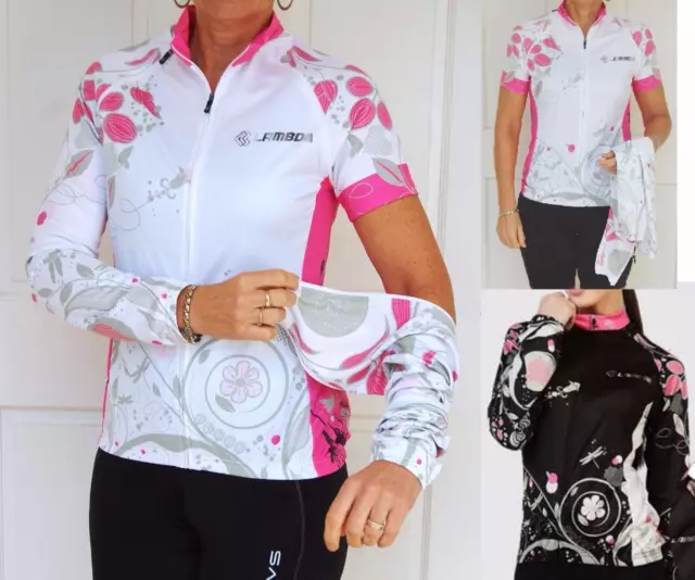 Cycling Bike Jersey Pink White Black Sport Jacket Zip off Sleeves Women SM L XL