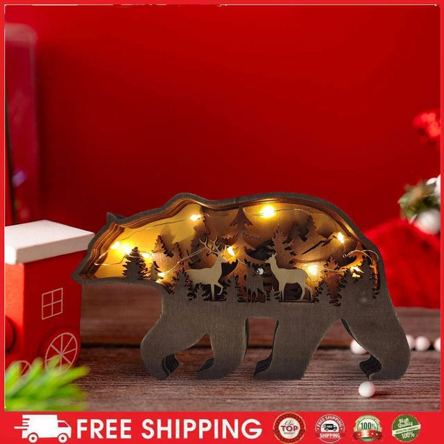 Ornamenti in legno cavo display scene di animali multistrato con luce (orso)