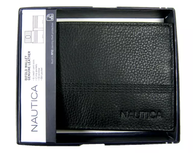 NAUTICA MENS GENUINE Leather Bifold Wallet Black $24.99 - PicClick