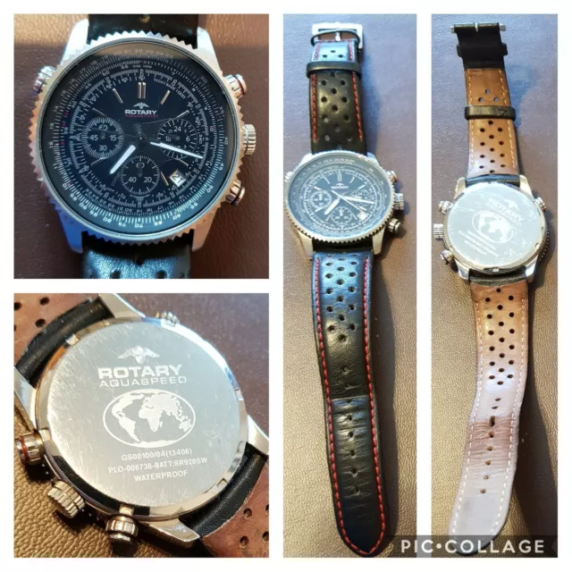 ROTARY GS00100 04 13406 Men s Black Pilot Chrono Watch . Used