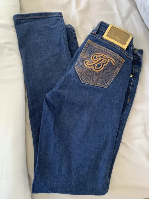 Jeans Apple Bottoms Y2K donna 5/6 Uk10 W28 L32 gambe sottili ricamati elasticizzati