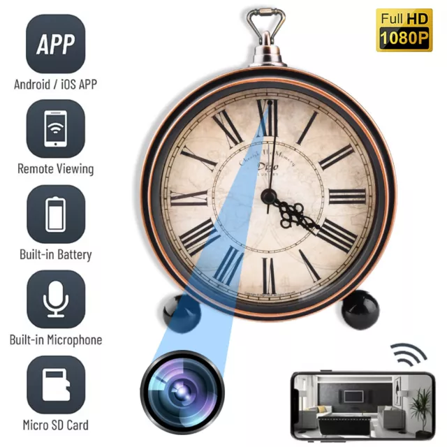 WIFI IP Wall Clock 1080 HD Camera Motion Security Nanny Cam CCTV 6 Hour Recorder