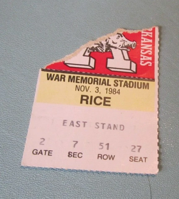 1984 Arkansas Razorbacks vs. Rice Owls College Football Game Ticket Stub Sports