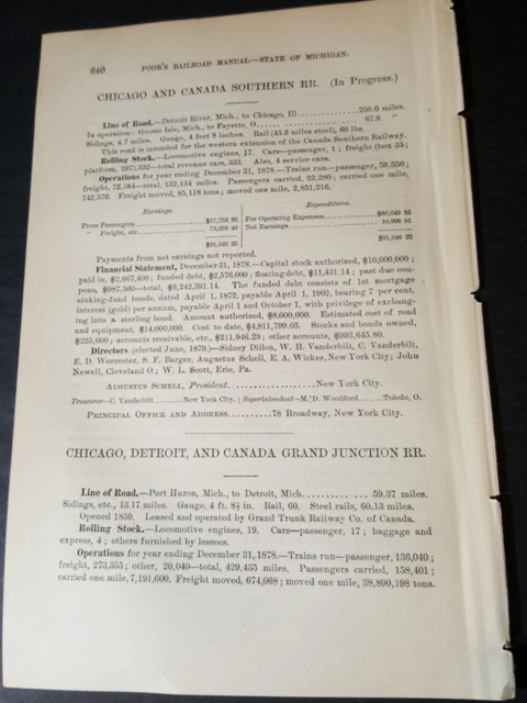 1879 train report CHICAGO & CANADA SOUTHERN RAILROAD  in progress Fayette Ohio