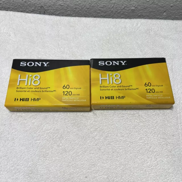 Sony Hi8 60 min Digital8 120 min Hi8 HMP Cassette Tape - 2 Pack Sealed P6120HMPR