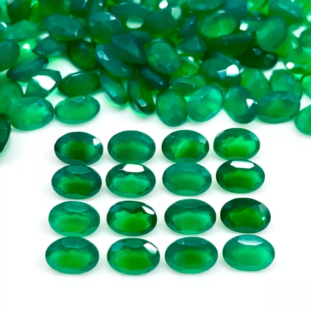 50 Pcs Natural Green Onyx 7x5mm Oval Cut Loose Untreated Gemstones Wholesale Lot