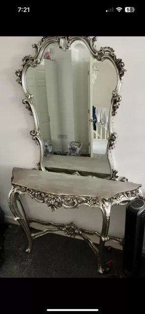 Vintage Carved Rococo French Style Gold Mirror & Console Hall Dressing Table