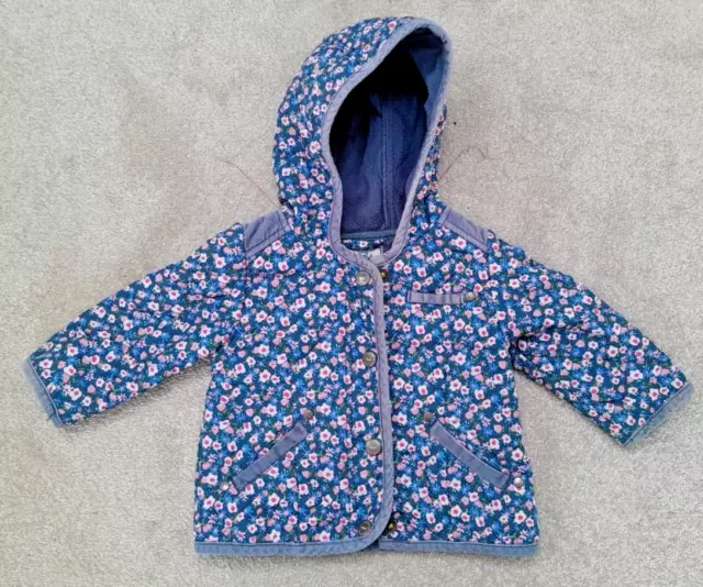 NEXT COAT Girls 6-9 Months Floral Zip & Button Cute Hooded Jacket Blue