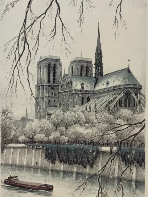 PARIS NOTRE DAME LITHOGRAPHIE AUF PAPIER Rafael ORTIZ ALFAU (1935-2000) 28x54cm