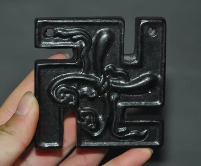 3" Chinese Meteorite iron Hand-carved Ruyi Swastika "卍" Jade Bi Yupei Pendant