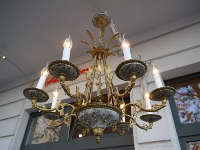 Brass Empire Chandelier White Colored Varnish 8 Lights  French Old Ø 24"