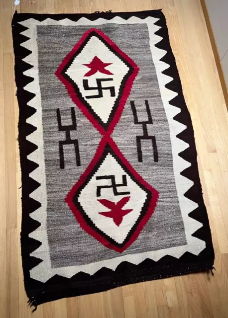 NAVAJO RUG  w/ WHIRLING LOGS & STARS -BEAUTIFUL HANDSPUN, Purchased at SKINNER