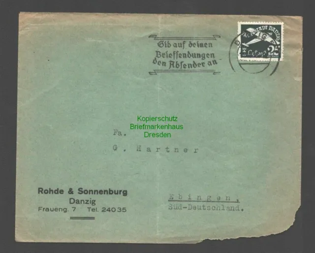 B7783 Brief Danzig 5 1938 nach Ebingen