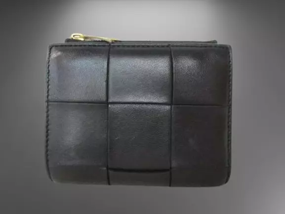 Authentic Bottega Veneta Intrecciato Bifold Wallet Compact Purse Black Leather