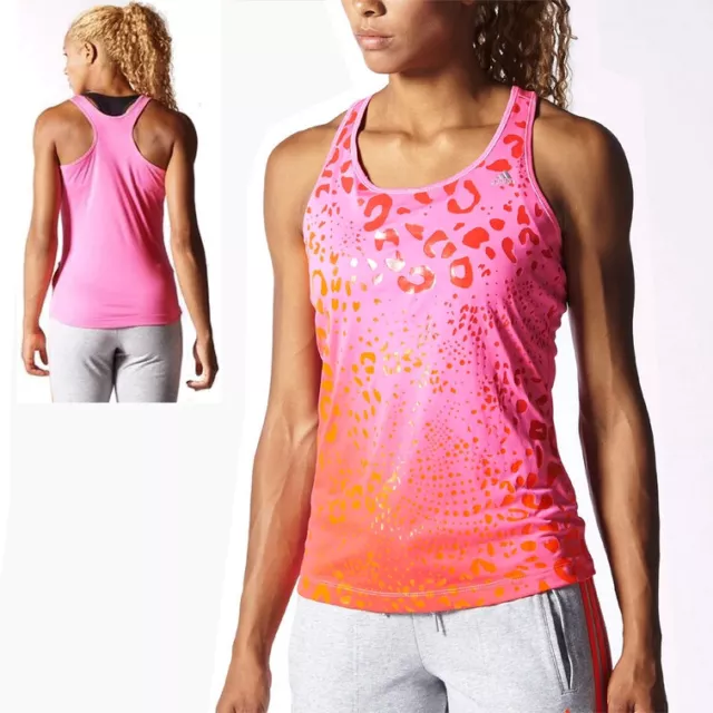 Adidas Graphic Tank Top Damen Fitness Running Racerback Shirt Gym Leo Neon Pink