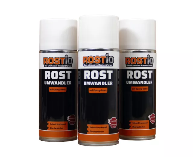 3 x Rostio Rostumwandler Spray 400ml Spraydose Rostentferner Rostschutz 3er Set