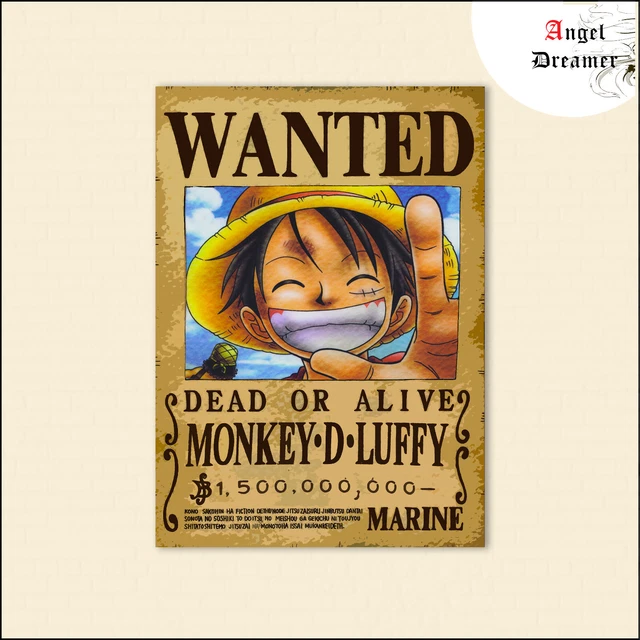 Poster Toile One Piece Wanted Luffy 1,5 Milliard Berry - Déco Personnalisée 30x42cm - Neuf