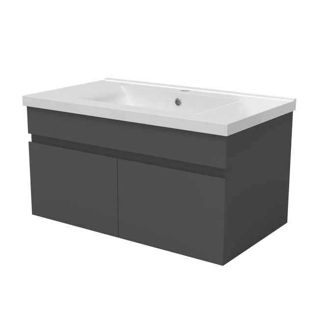 Biubiubath Badezimmermöbel 50cm Mineralguss Waschtisch Mit Unterschrank Badmöbel Set Badezimmerschränke Mit 2 Soft-Close Schubladen Eiche Matt
