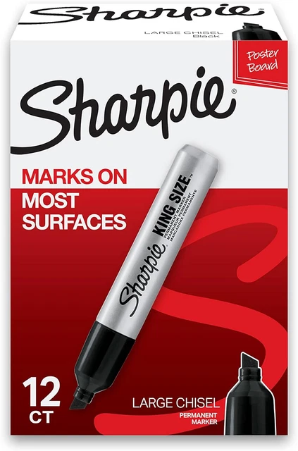 King Size Permanent Markers Large Chisel Tip, Great for Poster Boards, Black, 12