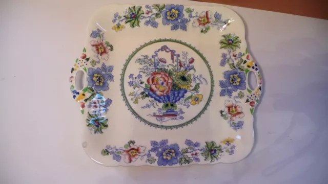 Vintage Masons Ironstone Strathmore Blue Handled Tray Cake Plate