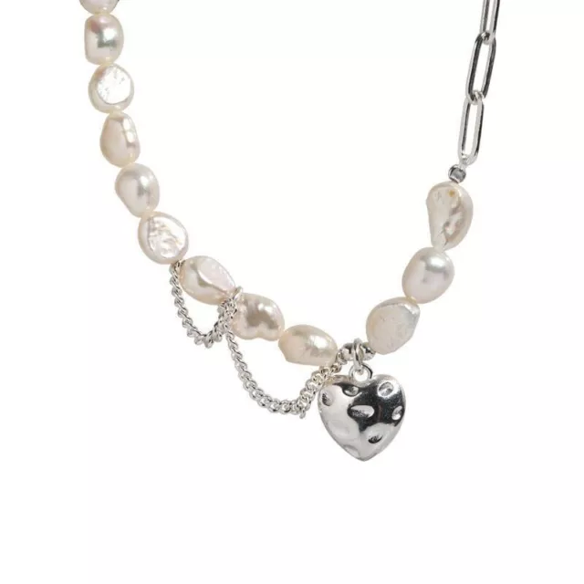 Neu Mode Herz Halskette Mit Anhänger Perle Echt Sterling Silber 925 Damen Kette