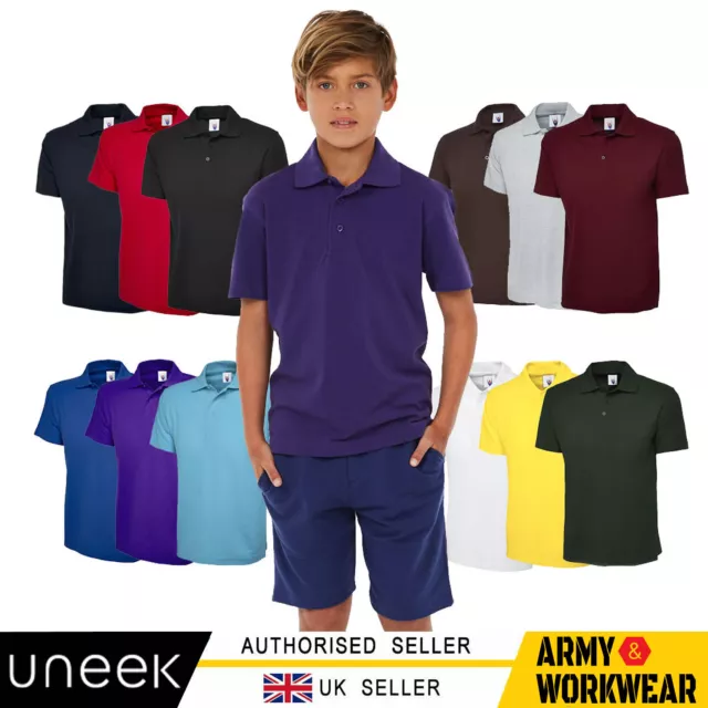 Uneek Childrens School Polo Shirts Kids Classic Collar Unisex Boys & Girls Plain