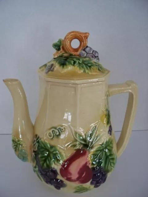 Vintage Tilso Fruit Grapes Teapot Coffee Raised Grape Hand Painted Ceramic Japan