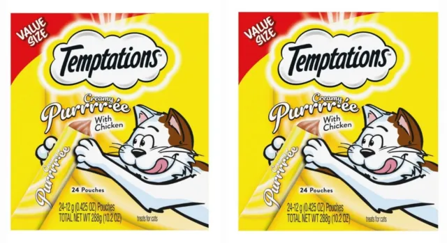 Puré cremoso Temptations con pollo delicioso gato golosinas comida toppin 48 bolsas