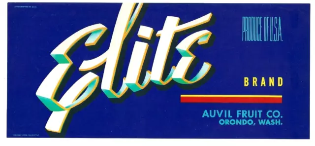 Original ELITE fruit crate label Auvil Fruit Inc Orondo Washington
