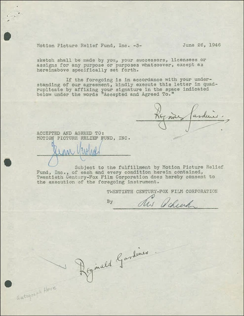 Reginald Gardiner - Document Double Signed 06/26/1946
