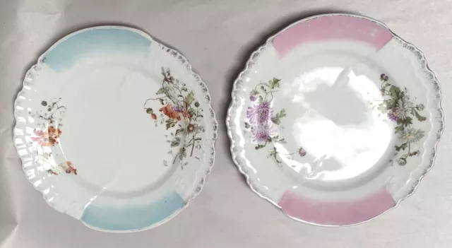 2 KPM Germany Porcelain Floral Plates 7.5” Embossed & Scalloped. Salad / Dessert