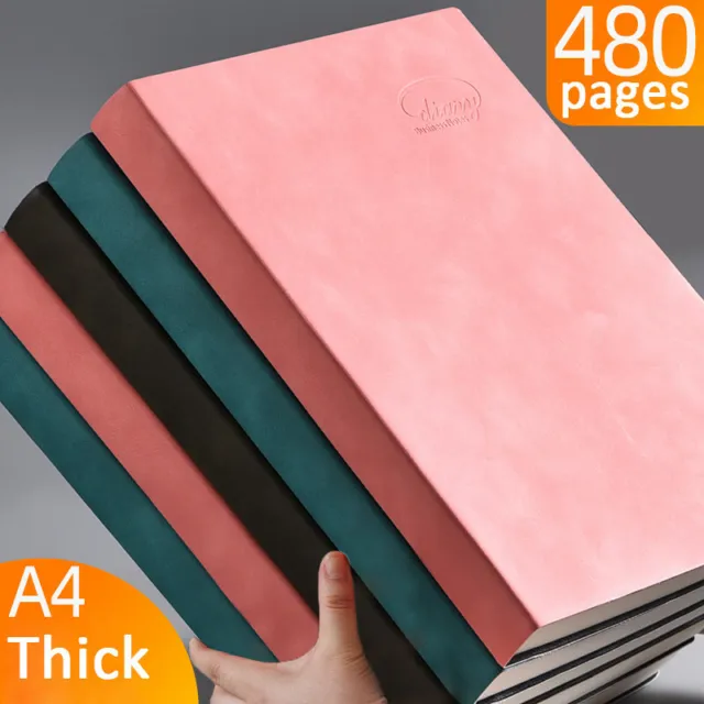 A4 480 Pages PU Leather Thick Journal Paper Notebook Lined/Blank Diary Planner