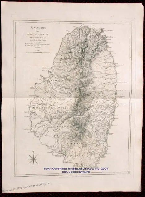 1775 Large Jefferys St Vincent Isle Antique Map 32551