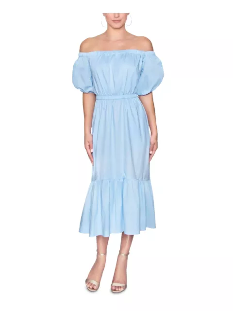 RACHEL ROY Womens Light Blue Elastic Flounce-hem Pouf Sleeve Midi Dress XXL