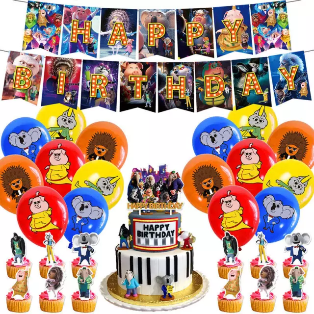 Cartoon Sing 2 Theme Backdrop balloon Birthday Party Decorations Supplies Set