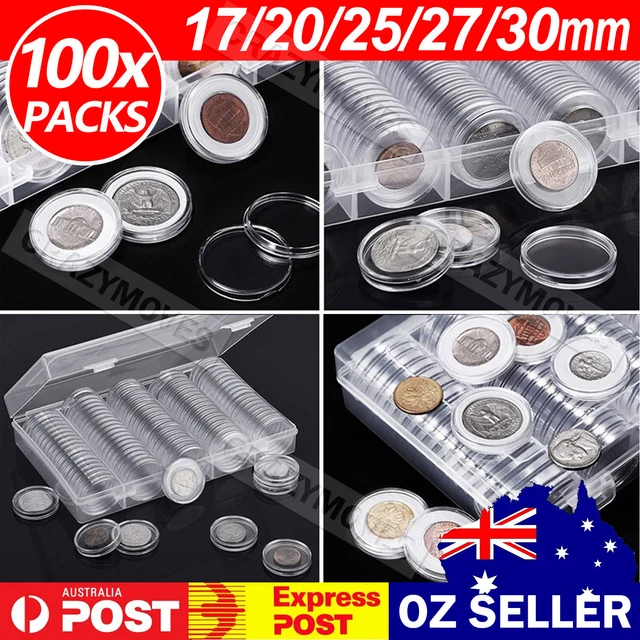 Up to 100PCS Coin Storage Case Capsules Holder Clear Plastic Round 17-30MM VIC